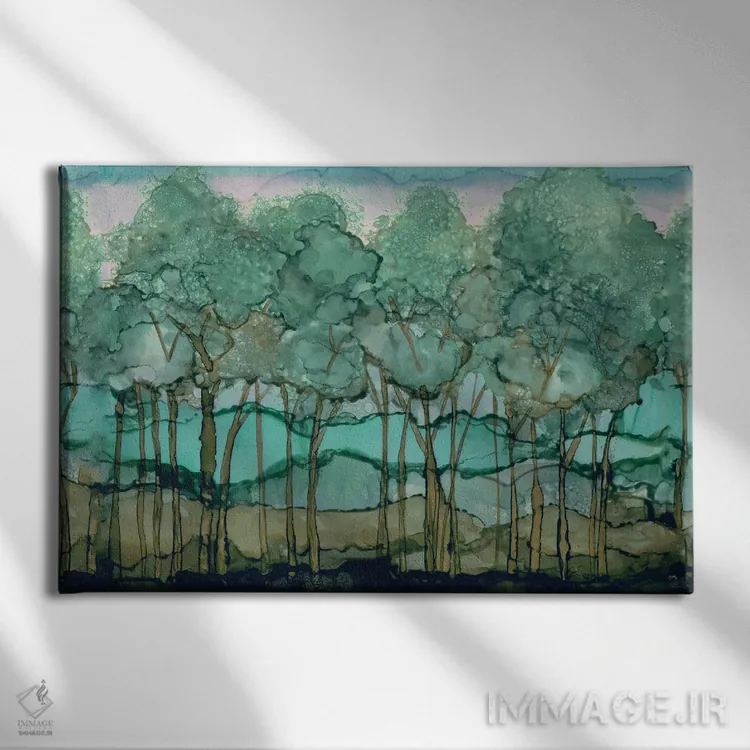 تابلو جنگل درختان سبز اثر الیزابت مدلی - نمای روبهرو روی دیوار