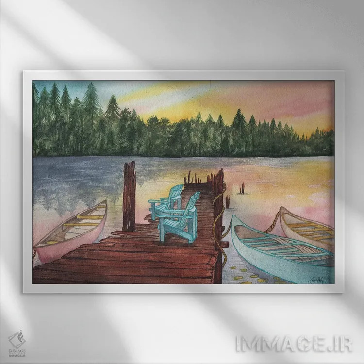 تابلو غروبهای دریاچه اثر الیزابت مدلی - نمای قابدار سفید