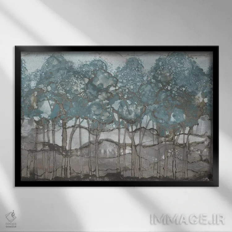 تابلو جنگل آبرنگی ملایم اثر الیزابت مدلی - نمای قابدار مشکی