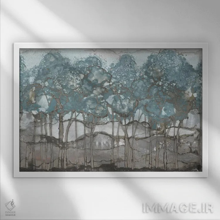 تابلو جنگل آبرنگی ملایم اثر الیزابت مدلی - نمای قابدار سفید