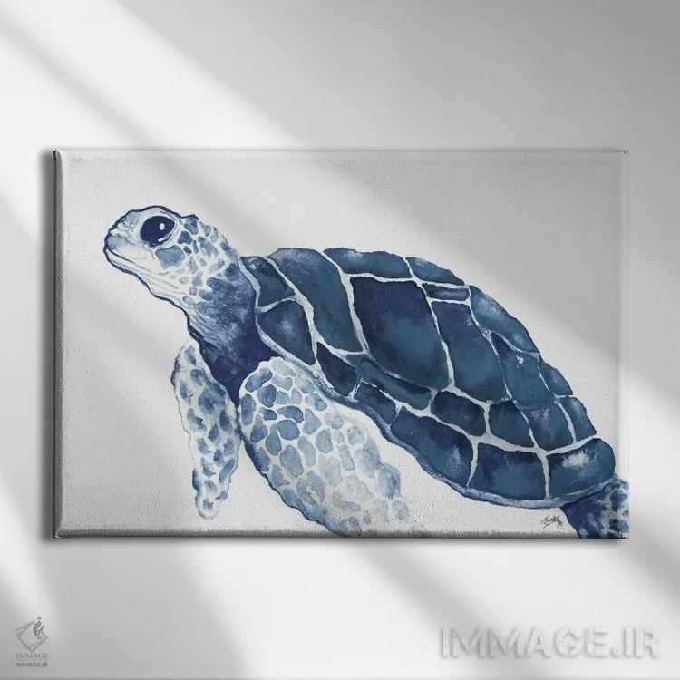 تابلو لاکپشت در میان آبیها اثر الیزابت مدلی - نمای روبهرو روی دیوار