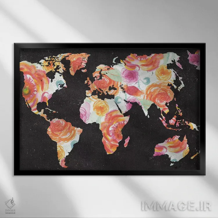 تابلو گلهای جهان اثر الیزابت مدلی - نمای قابدار مشکی