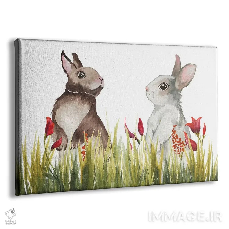 تابلو خرگوشها میان گلها یک اثر الیزابت مدلی - نمای پرسپکتیو محصول