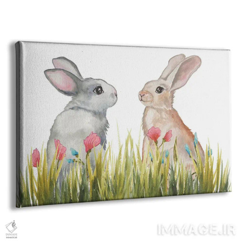 تابلو خرگوشها میان گلها دو اثر الیزابت مدلی - نمای پرسپکتیو محصول