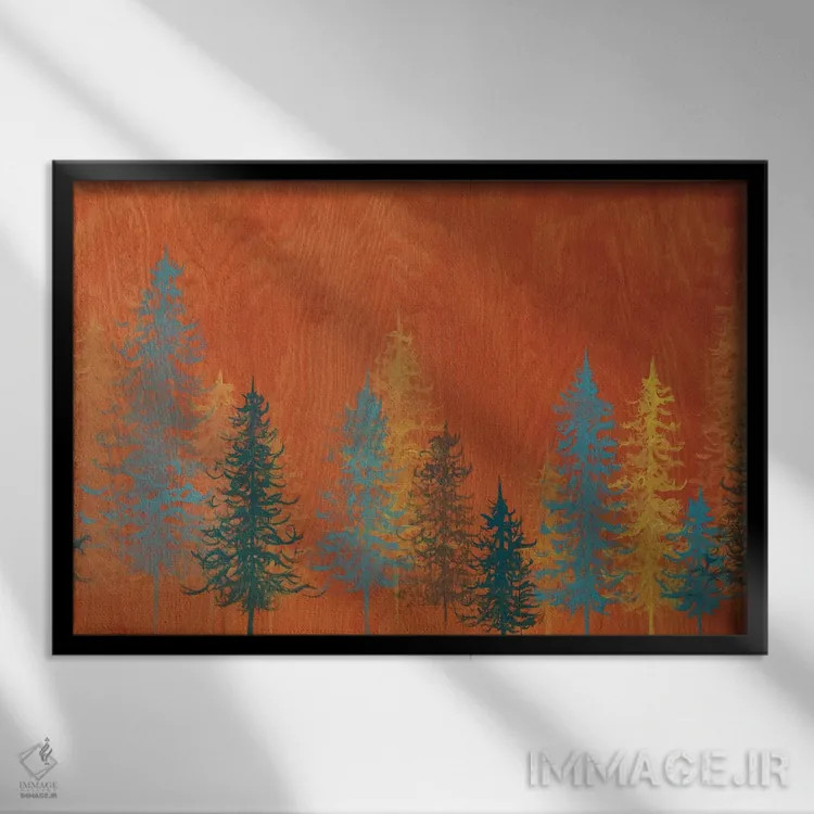 تابلو درختان نارنجی اثر امیلی ماگون - نمای قابدار مشکی