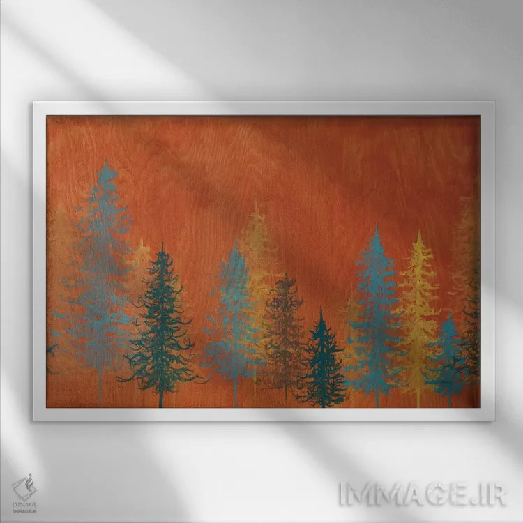 تابلو درختان نارنجی اثر امیلی ماگون - نمای قابدار سفید
