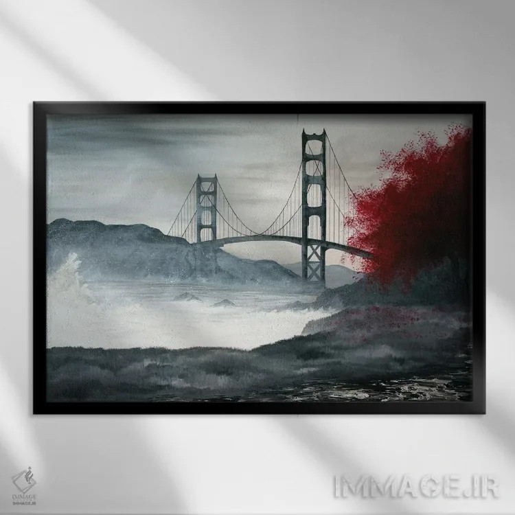 تابلو پل گلدن گیت (سانفرانسیسکو) اثر امیلی ماگون - نمای قابدار مشکی