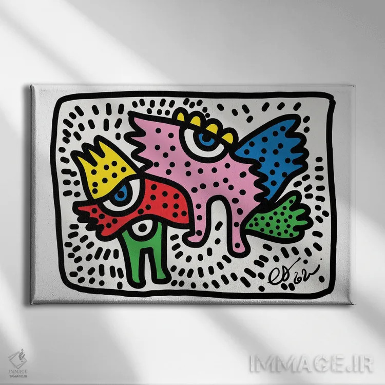 تابلو پرندگان گرافیتی آفریقایی اثر امانوئل سیگنورینو - نمای روبهرو روی دیوار