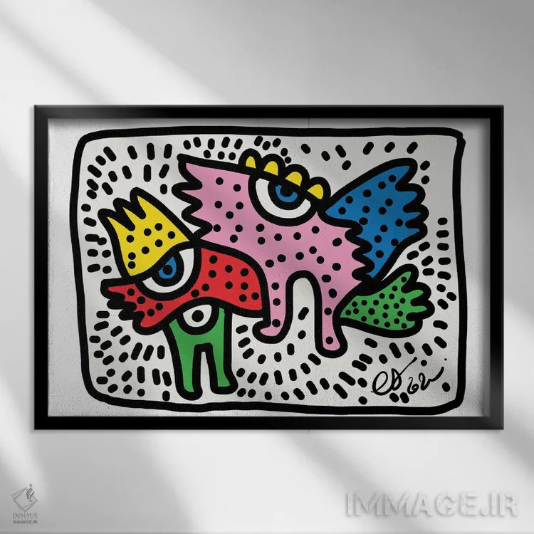 تابلو پرندگان گرافیتی آفریقایی اثر امانوئل سیگنورینو - نمای قابدار مشکی