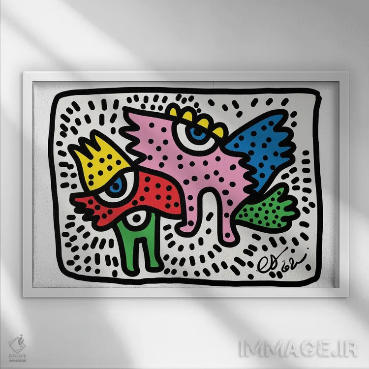 تابلو پرندگان گرافیتی آفریقایی اثر امانوئل سیگنورینو - نمای قابدار سفید