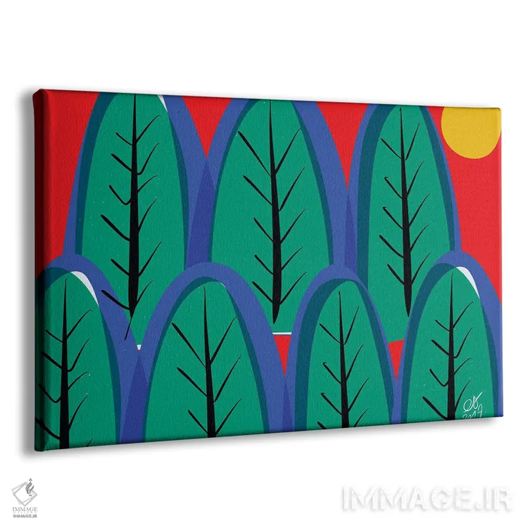 تابلو درختان سبز و آسمان سرخ اثر امانوئل سیگنورینو - نمای پرسپکتیو محصول