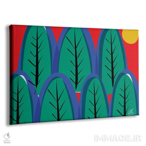 تابلو درختان سبز و آسمان سرخ اثر امانوئل سیگنورینو - نمای پرسپکتیو محصول