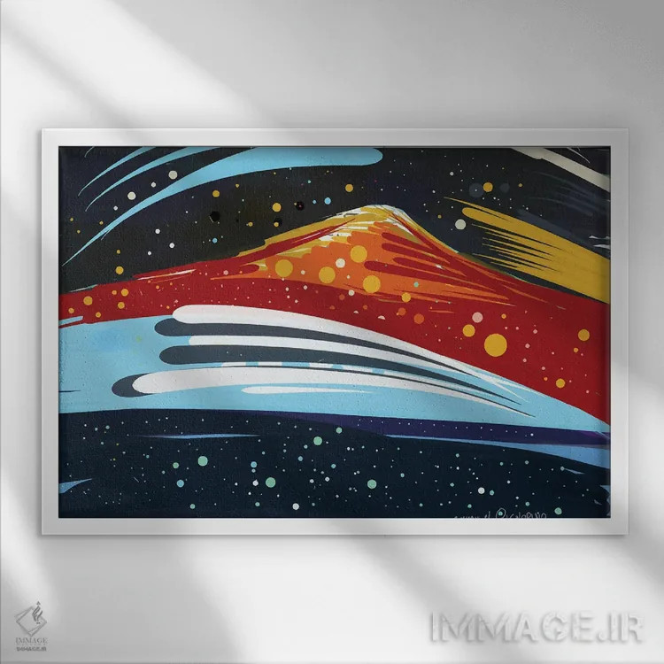 تابلو کوه قرمز در شبی پرستاره اثر امانوئل سیگنورینو - نمای قابدار سفید