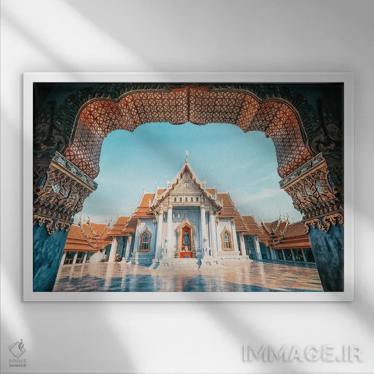 تابلو معبد مرمری (وات بنچا، تایلند) اثر مانجیک پیکچرز (استودیو عکاسی یا فیلمسازی) - نمای قابدار سفید