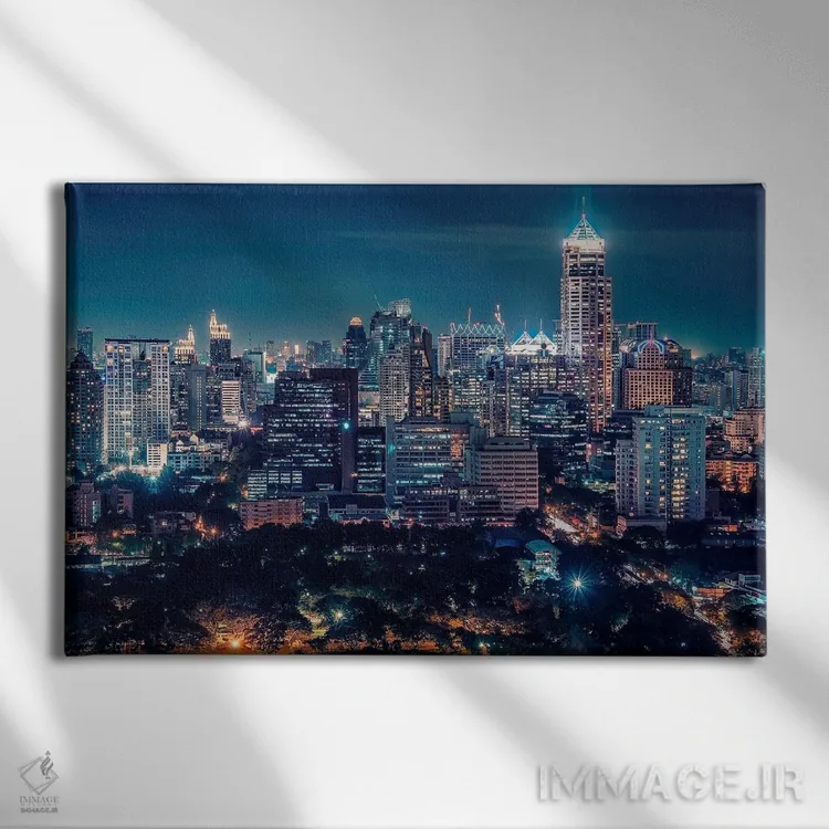 تابلو مرکز شهر بانکوک در شب اثر مانجیک پیکچرز (استودیو عکاسی یا فیلمسازی) - نمای روبهرو روی دیوار