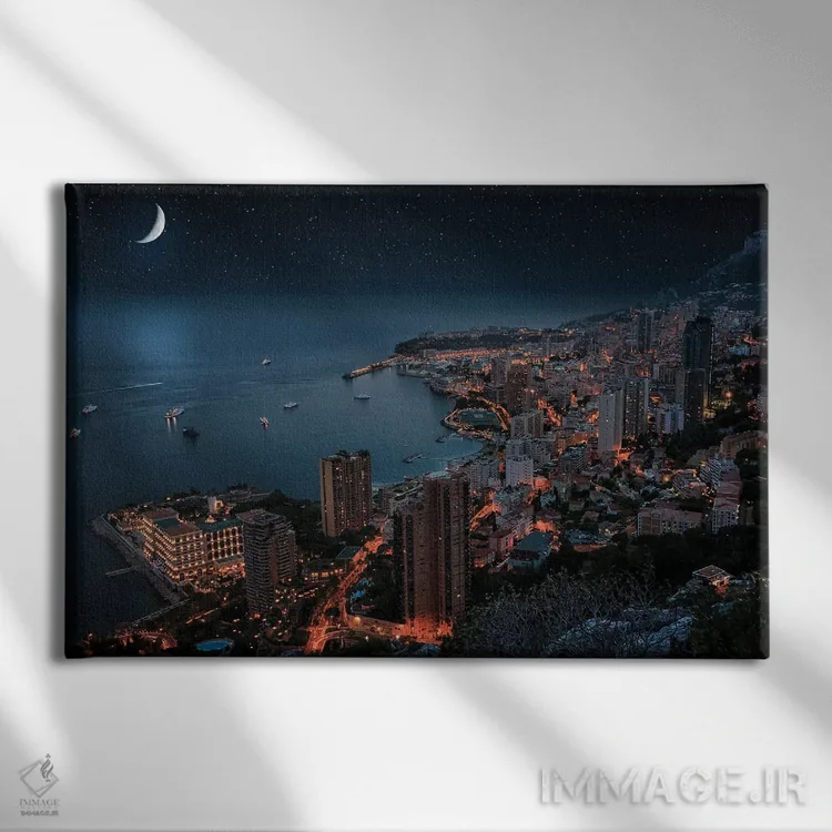 تابلو موناکو در شب اثر مانجیک پیکچرز (استودیو عکاسی یا فیلمسازی) - نمای روبهرو روی دیوار