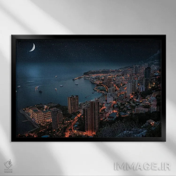 تابلو موناکو در شب اثر مانجیک پیکچرز (استودیو عکاسی یا فیلمسازی) - نمای قابدار مشکی