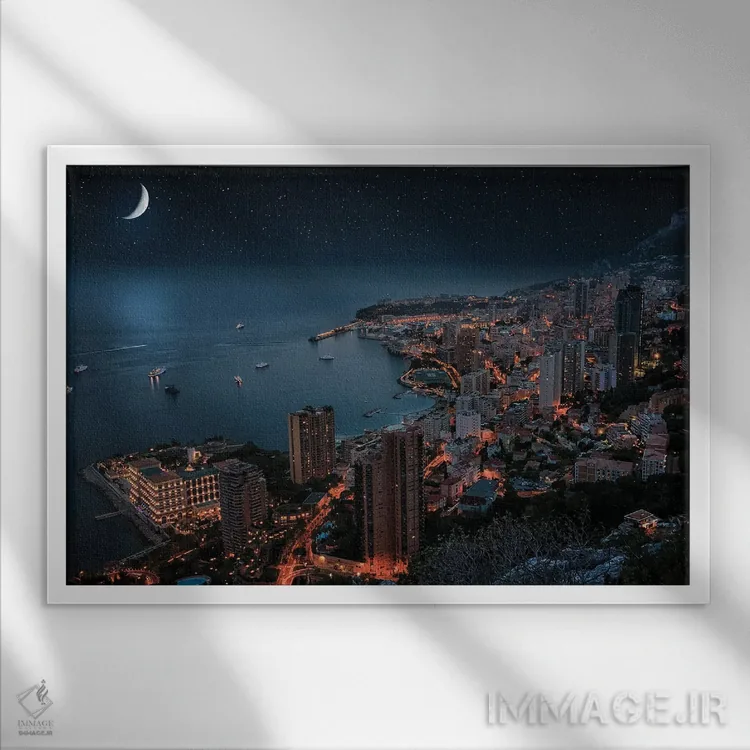 تابلو موناکو در شب اثر مانجیک پیکچرز (استودیو عکاسی یا فیلمسازی) - نمای قابدار سفید