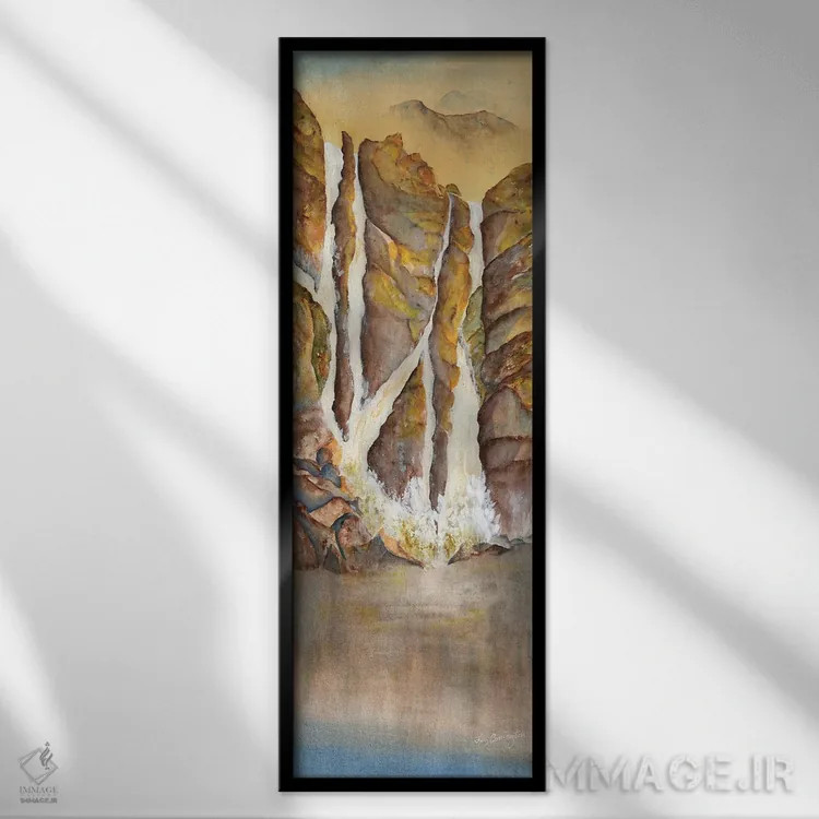 تابلو آبشار طلایی اثر لیز کاوینگتون - نمای قابدار مشکی