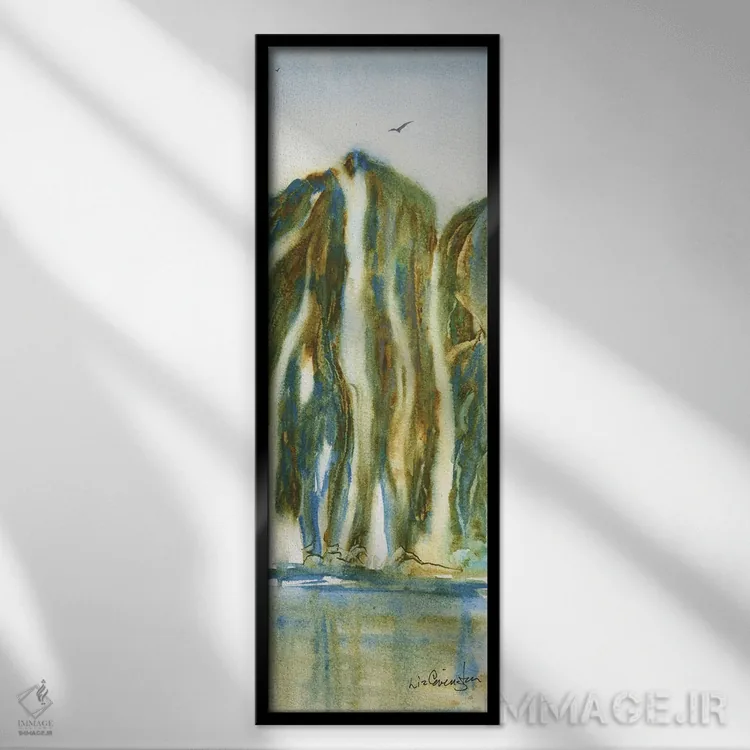 تابلو آبشار سبز اثر لیز کاوینگتون - نمای قابدار مشکی