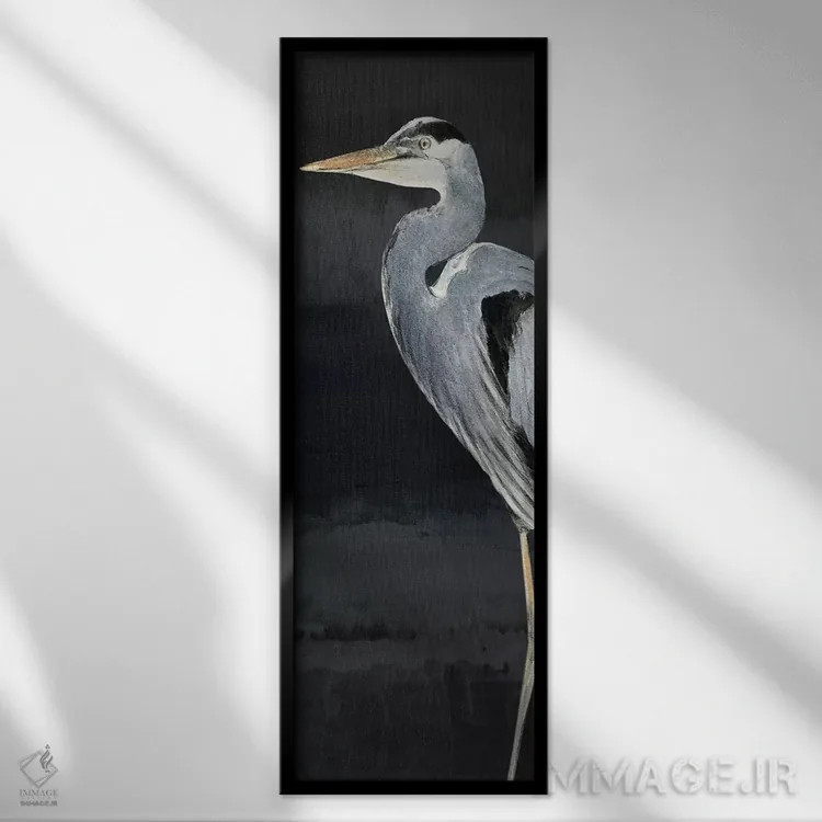 تابلو "حواصیل روی زمینه سیاه شماره یک" اثر لِینی لورث - نمای قابدار مشکی