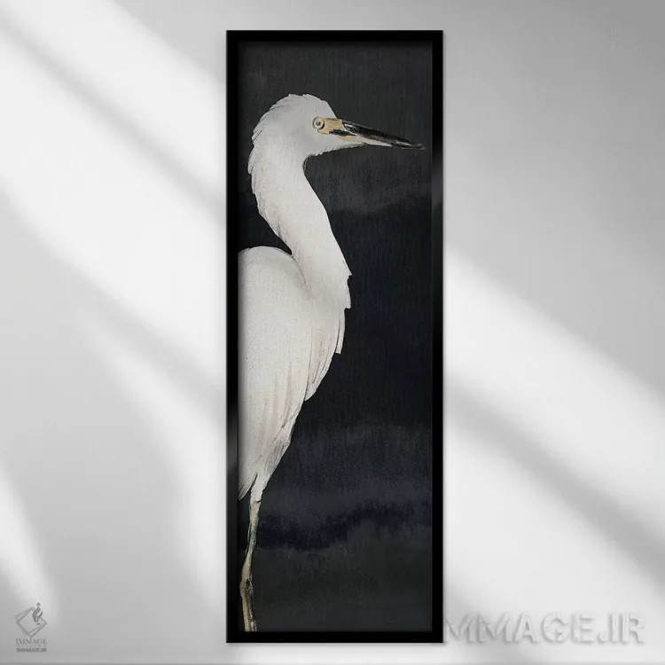 تابلو "حواصیل روی زمینه سیاه شماره دو" اثر لِینی لورث - نمای قابدار مشکی