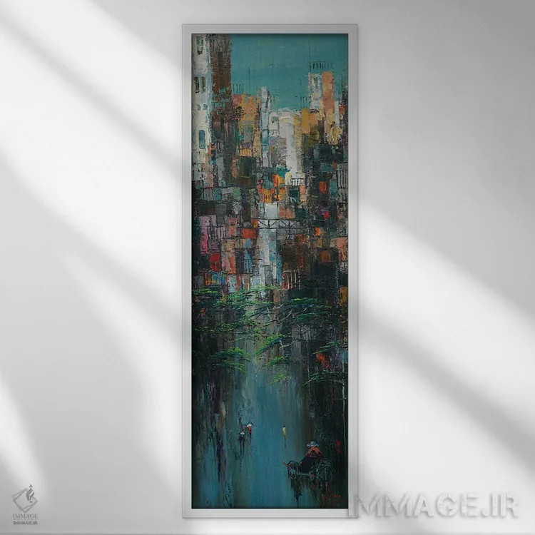 تابلو "پس از باران" اثر له نگوک کوآن - نمای قابدار سفید