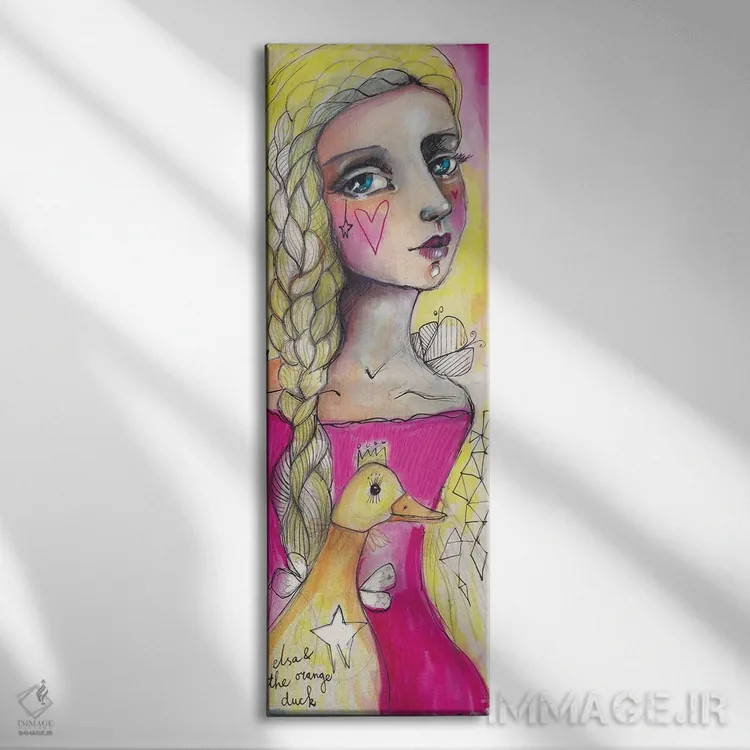 تابلو السا و اردک نارنجی اثر تامارا لاپورت - نمای روبهرو روی دیوار