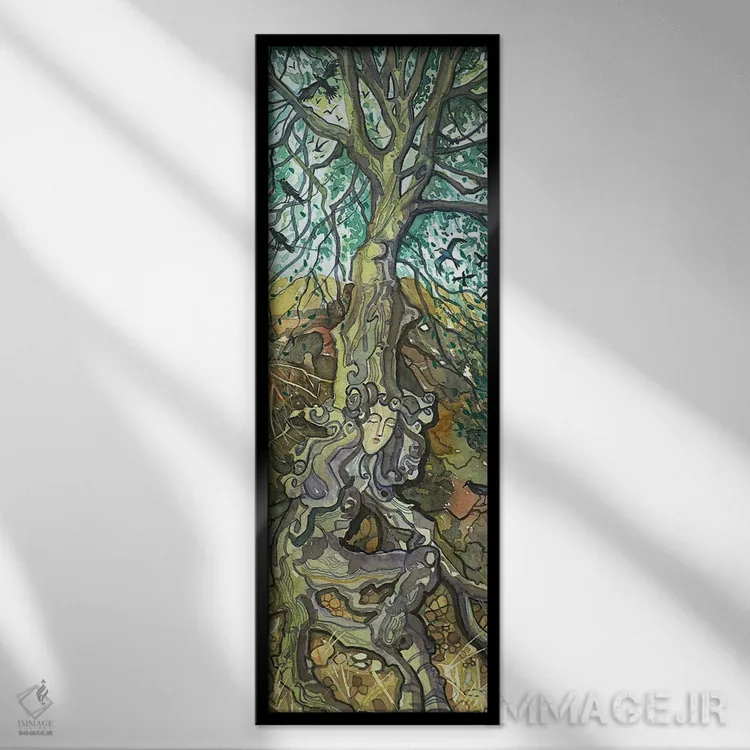 تابلو بانوی بلوط در چشمانداز دریاچه اثر لویزا میلیسنت - نمای قابدار مشکی