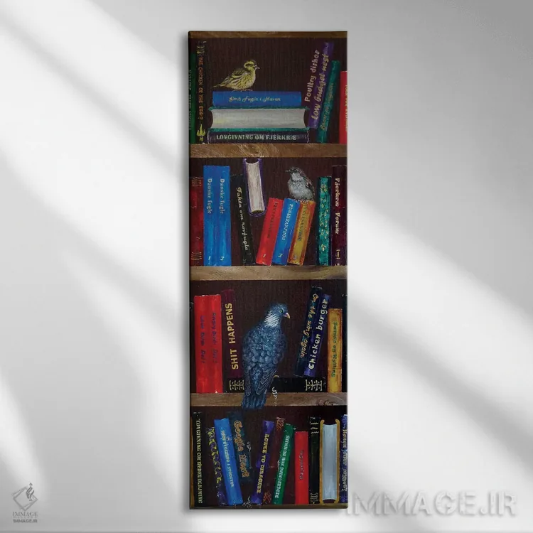 تابلو قفسه کتاب با یک کبوتر اثر لنا اسمیرنُوا - نمای روبهرو روی دیوار