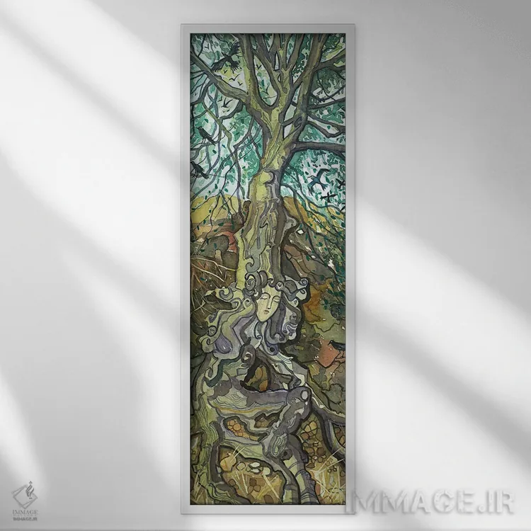 تابلو بانوی بلوط در چشمانداز دریاچه اثر لویزا میلیسنت - نمای قابدار سفید