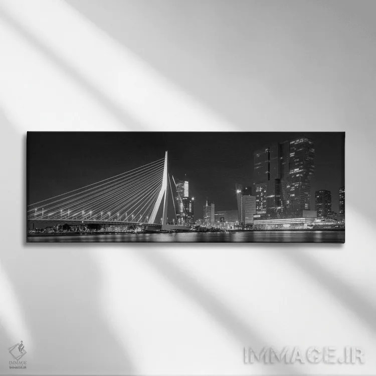 تابلو پل عظیم اراسموس روتردام در شب اثر ملانی ویولا - نمای روبهرو روی دیوار
