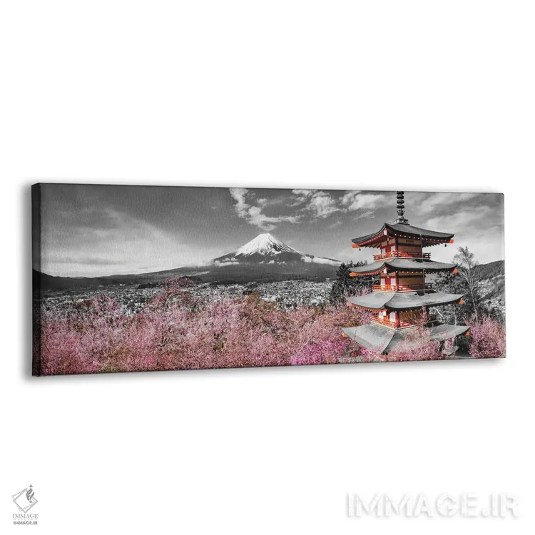 تابلو نمای پانورامای شاعرانه فوجی با پاگودا و درختان گیلاس اثر ملانی ویولا - نمای پرسپکتیو محصول