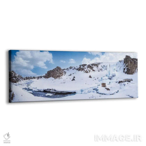 تابلو آبشار اوکسارارفوس ایسلند در زمستان (پانوراما) اثر ملانی ویولا - نمای پرسپکتیو محصول