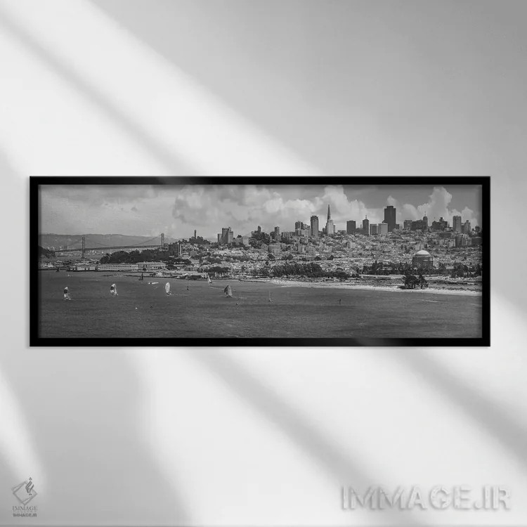 تابلو افق شهر سانفرانسیسکو | تکرنگ اثر ملانی ویولا - نمای قابدار مشکی