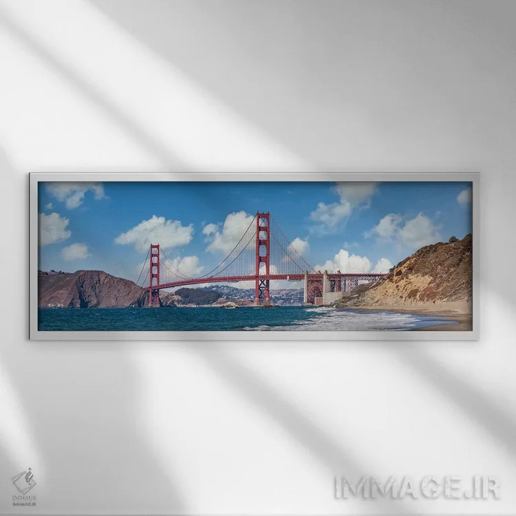 تابلو نمای پانورامای پل گلدن گیت و ساحل بیکر اثر ملانی ویولا - نمای قابدار سفید