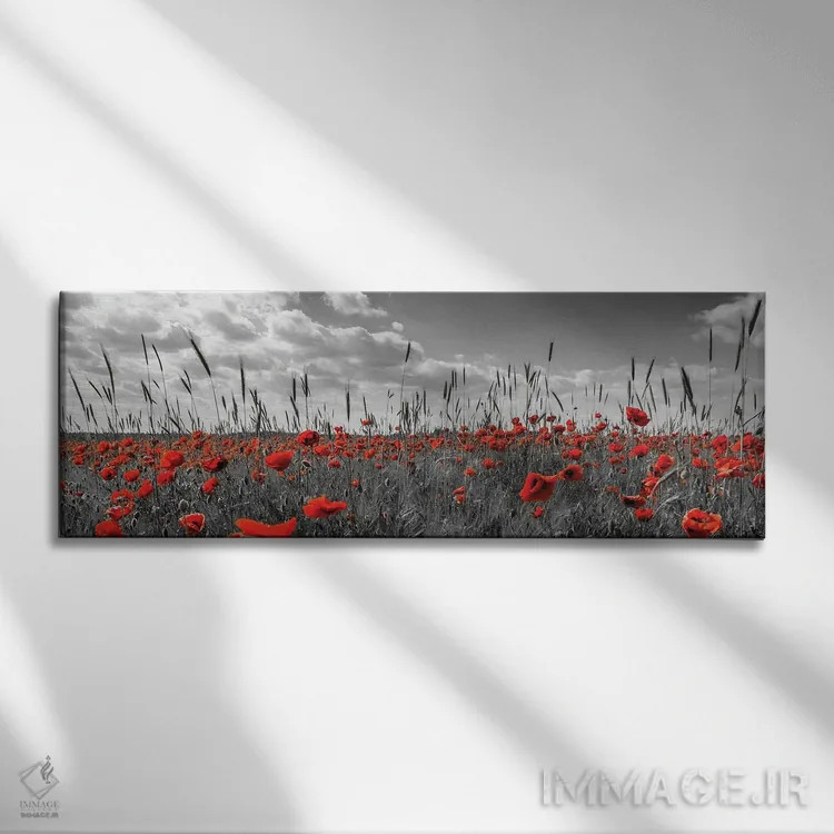 تابلو مزرعه شقایقها | کلید رنگی (Colorkey) اثر ملانی ویولا - نمای روبهرو روی دیوار