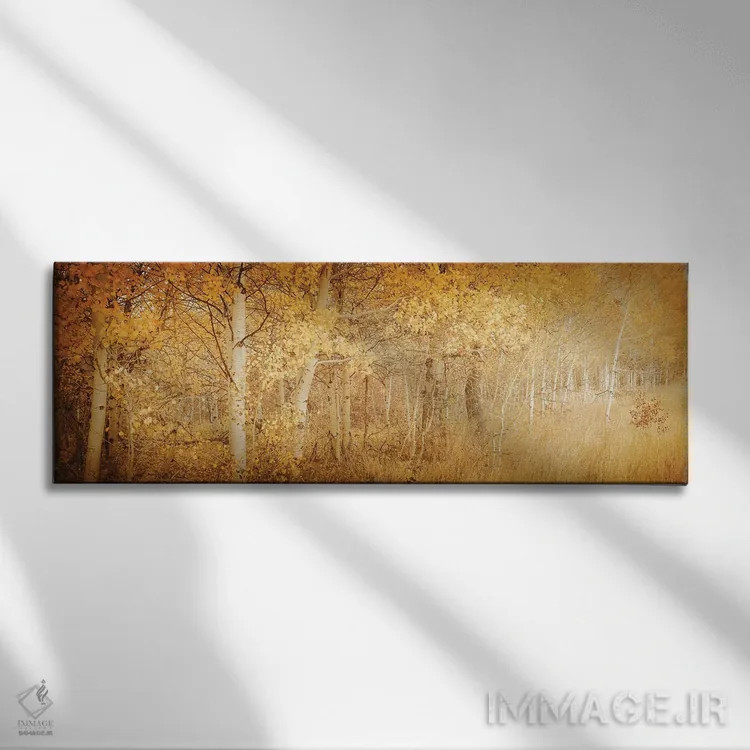 تابلو درختان آسپن پاییزی با برگهای زرد رویاگونه در جنگل اثر نیچر مجیک (برند یا استودیوی هنری) - نمای روبهرو روی دیوار