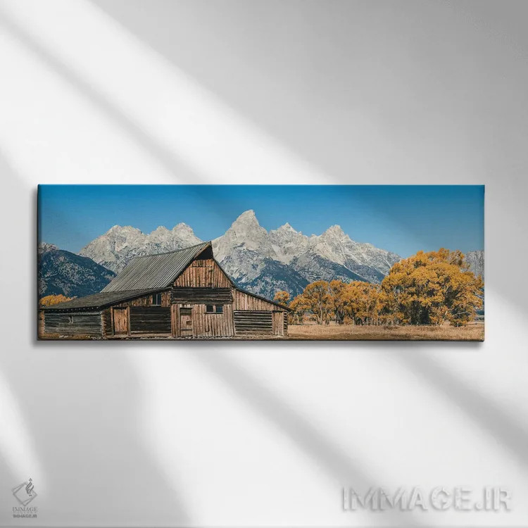 تابلو انبار معروف گرند تتون (انبار تی.اِی. مولتون) در پاییز پارک ملی گرند تتون (غربی) اثر نیچر مجیک (برند یا استودیوی هنری) - نمای روبهرو روی دیوار