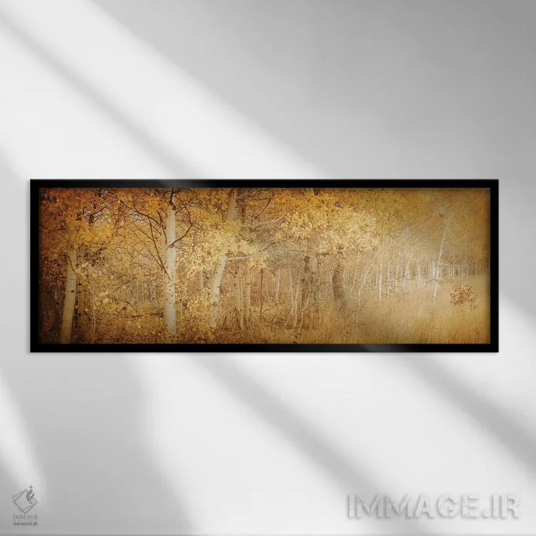 تابلو درختان آسپن پاییزی با برگهای زرد رویاگونه در جنگل اثر نیچر مجیک (برند یا استودیوی هنری) - نمای قابدار مشکی