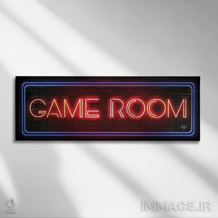 تابلو تابلوی نئون اتاق بازی اثر مالی بی. - نمای روبهرو روی دیوار