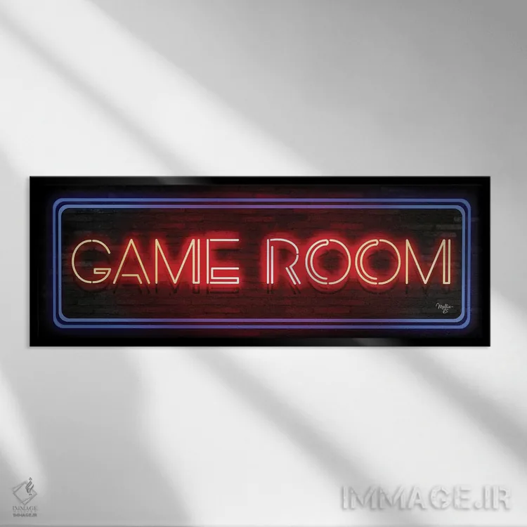 تابلو تابلوی نئون اتاق بازی اثر مالی بی. - نمای قابدار مشکی