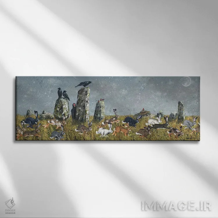 تابلو دویدن خرگوشها اثر مگی واندواله - نمای روبهرو روی دیوار