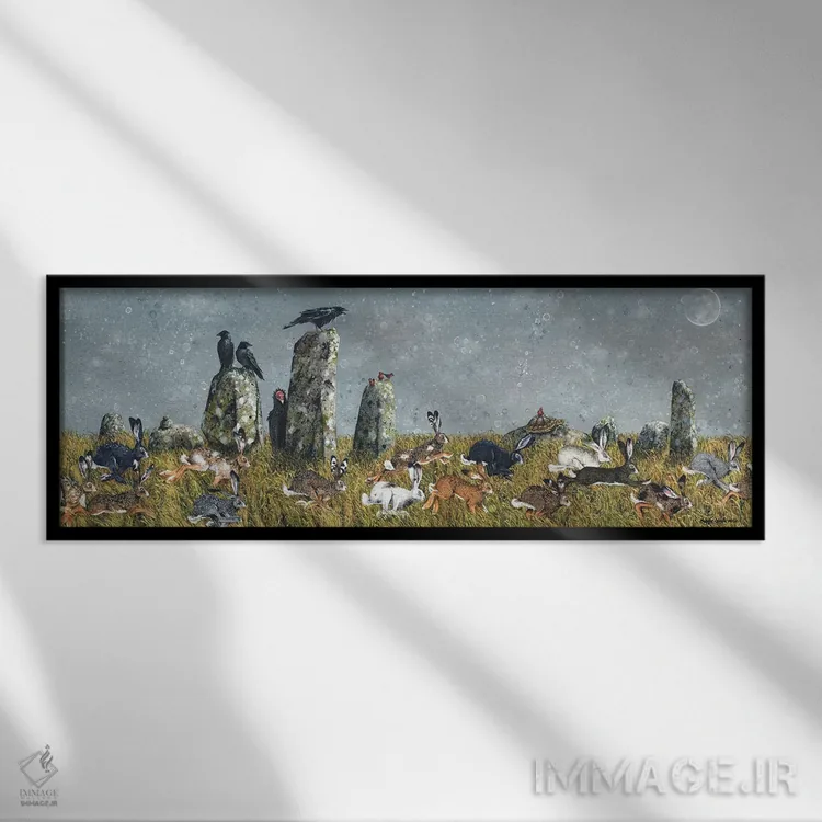 تابلو دویدن خرگوشها اثر مگی واندواله - نمای قابدار مشکی