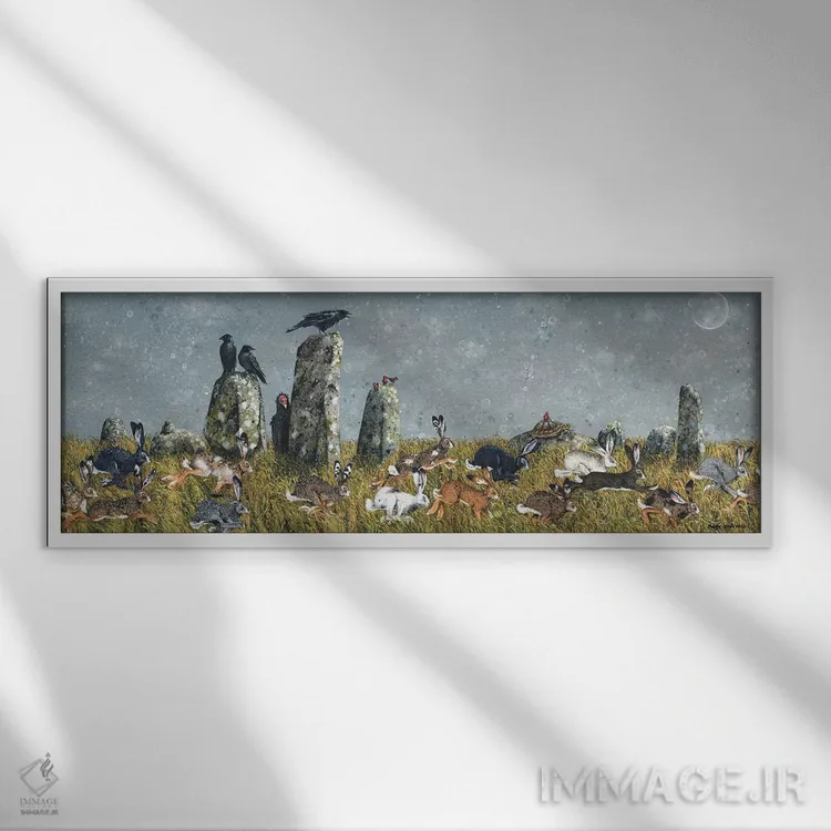 تابلو دویدن خرگوشها اثر مگی واندواله - نمای قابدار سفید