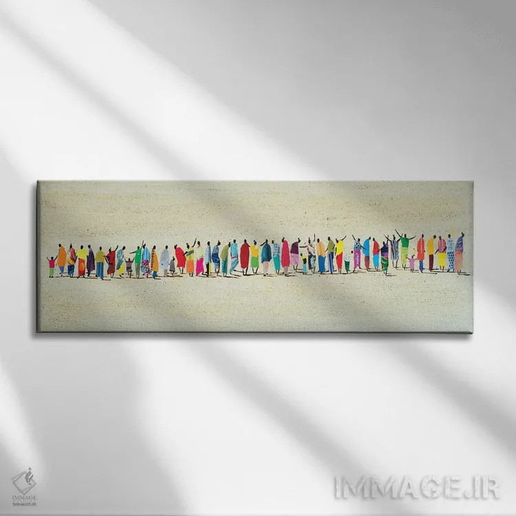 تابلو مردم آفریقایی در صف اثر مارکوس زرین - نمای روبهرو روی دیوار