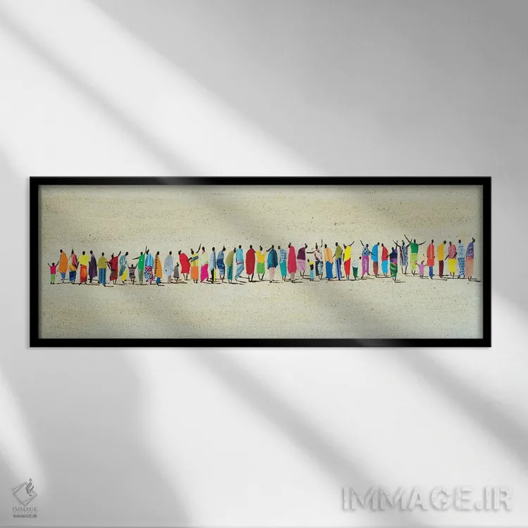 تابلو مردم آفریقایی در صف اثر مارکوس زرین - نمای قابدار مشکی