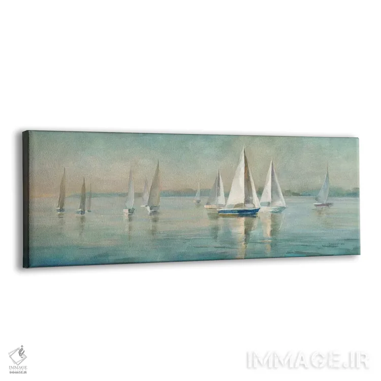 تابلو قایقهای بادبانی هنگام طلوع آفتاب اثر دانهوی نای - نمای پرسپکتیو محصول