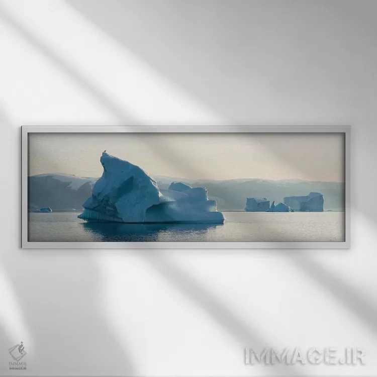 تابلو northwest Greenland,کوههای یخی در سامانه فیورد اوماناک، شمالغرب گرینلند اثر مارتین زویک - نمای قابدار سفید