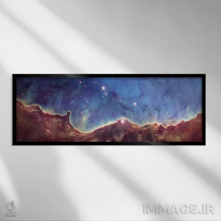 تابلو چشمانداز کیهانی، NGC 3324، گوشه شمالغربی NGC 3372 (سحابی کارینا) (تصویر ۱۰ سالگی پروژه میراث هابل) اثر ناسا (آژانس فضایی آمریکا) - نمای قابدار مشکی